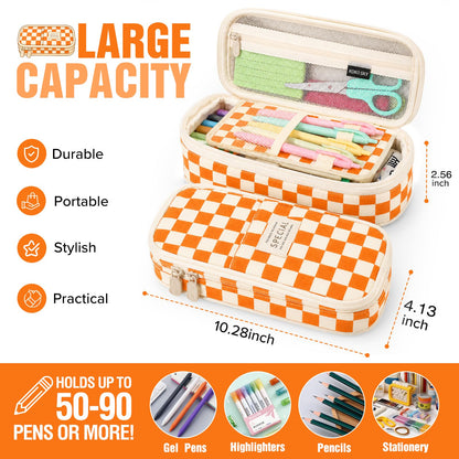 PUPTILY Pencil Case, Large Capacity Aesthetic Pencil Cases with Durable Zipper, Big Stationery Pencil Pouch for Women & Men, Adults Portable Storage Organizer Bag for College, Office, Travel (Green)