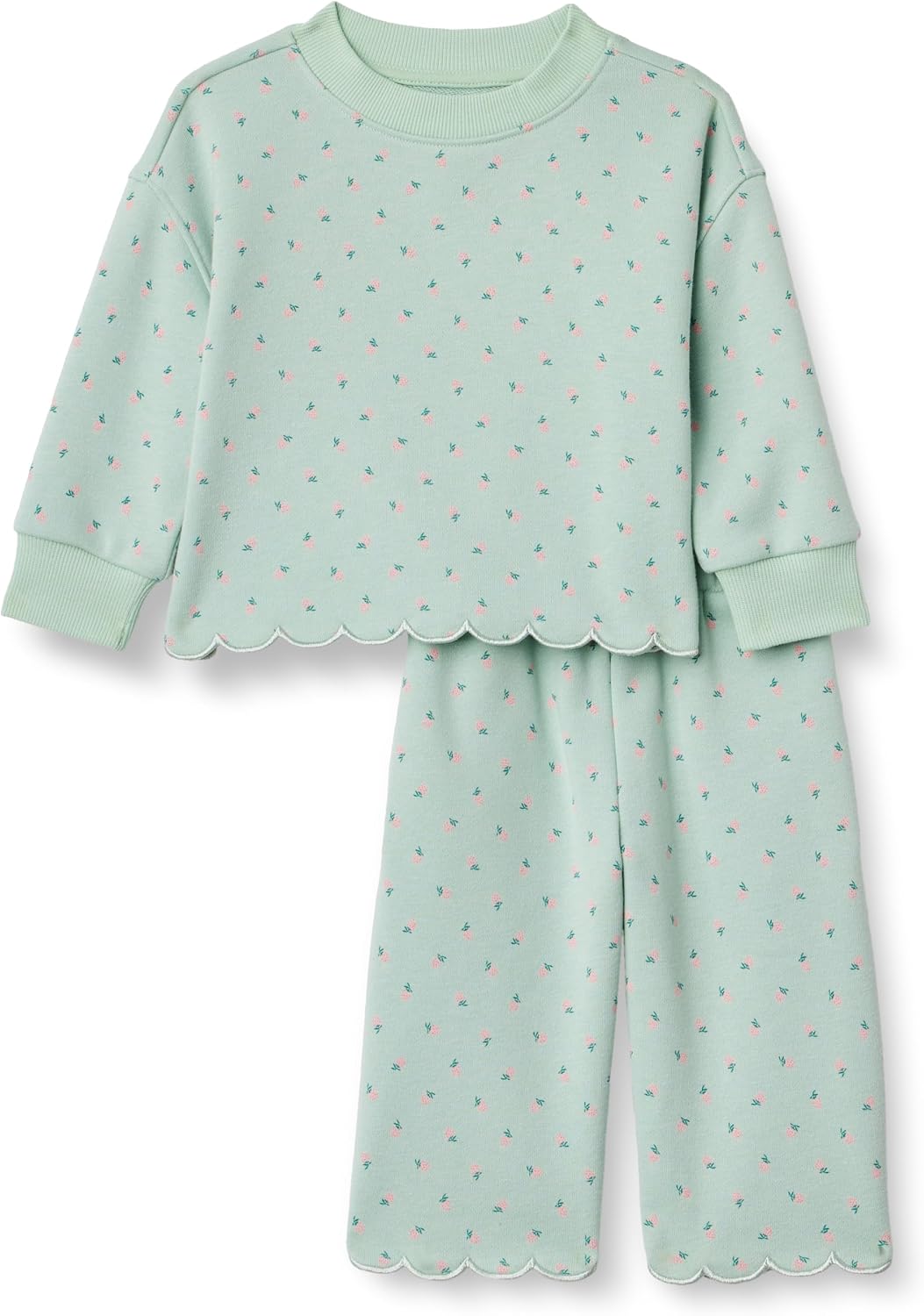 Amazon Essentials x Sofia Grainge Toddlers and Baby Girls' French Terry Sweatshirt Pant and Top Set