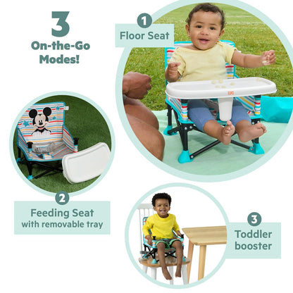 Bright Starts Pop 'N Sit Portable Booster, Indoor/Outdoor Use, Floor Seat with Feeding Tray, Teal, 6 Mos - 3 Yrs