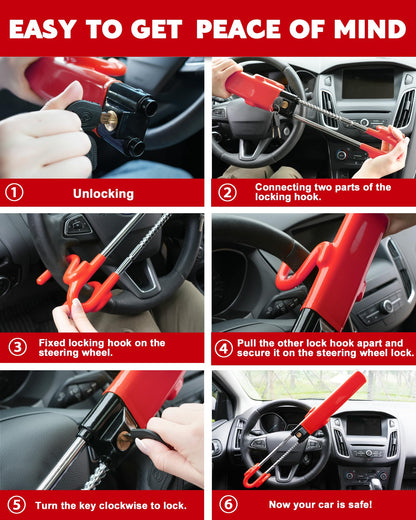 Tevlaphee Steering Wheel Lock Anti-Theft Car Device Heavy Duty Security Car Lock Antitheft Locking Devices Great Deterrent Adjustable Car Wheel Lock Anti Theft for Vehicle Truck with 3 Keys(Black)