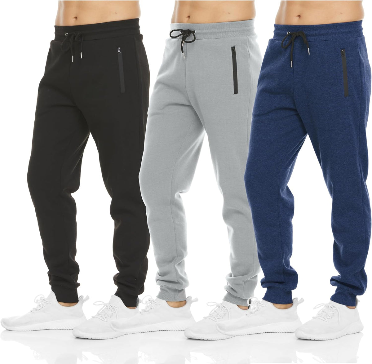PURE CHAMP Sweatpants for Men 3 Pack Fleece Athletic Workout Joggers Mens Sweatpants with Zipper Pockets Size S-3XL