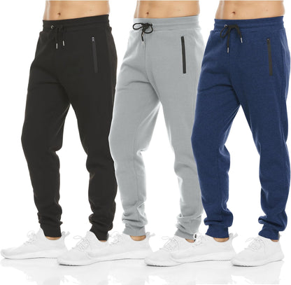 PURE CHAMP Sweatpants for Men 3 Pack Fleece Athletic Workout Joggers Mens Sweatpants with Zipper Pockets Size S-3XL