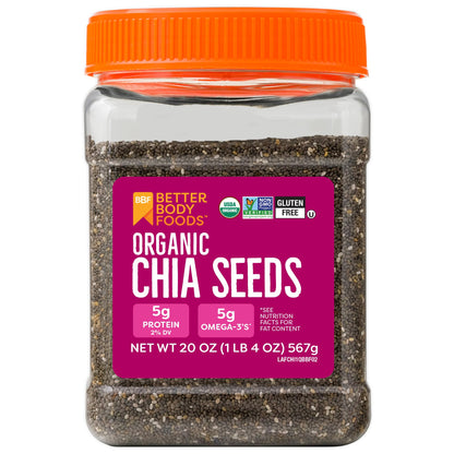 BBF Organic Chia Seeds 32 Oz, Omega-3 & Fiber, Pudding, Smoothies, Oatmeal