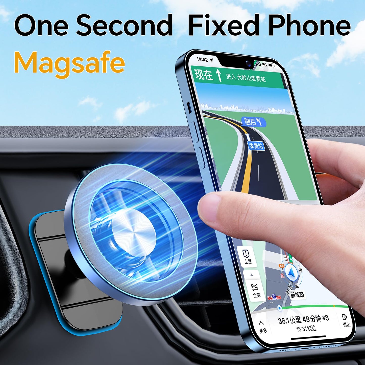 for iPhone Magsafe car Mount【20 Strong Magnets】Magnetic Phone Holder for Car Dashboard【360° Rotation】Hands Free Car Phone Holder Mount Dash Fit iPhone 15 14 13 12 Pro Max Plus MagSafe Car Accessories