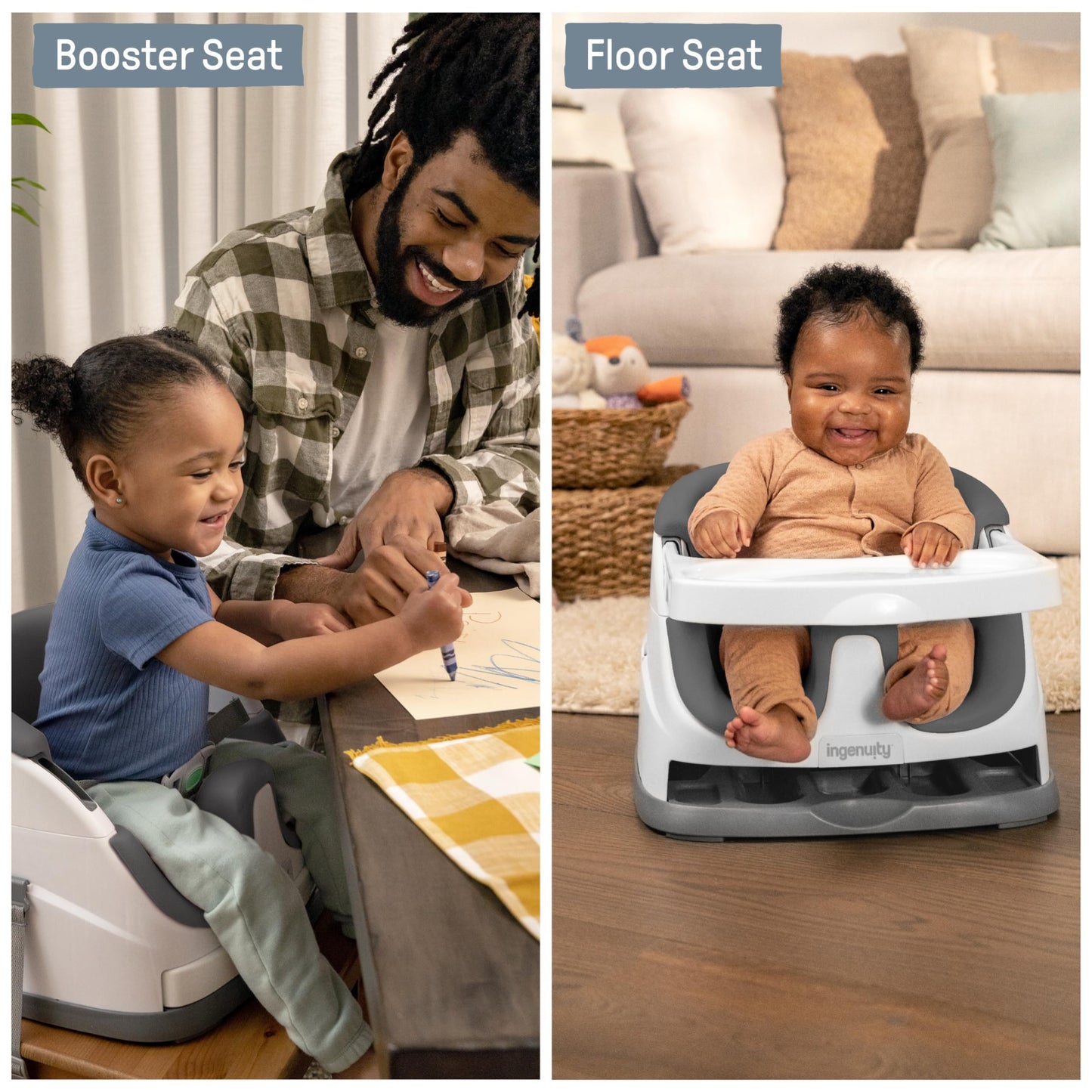 Ingenuity Baby Base 2-in-1 Booster Feeding and Floor Seat with Self-Storing Tray - Cashmere