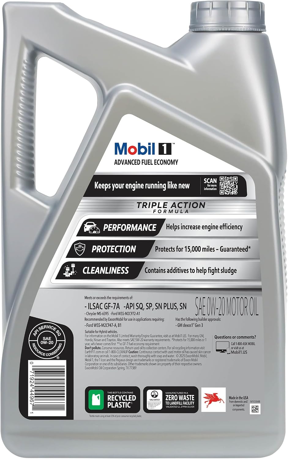 Mobil 1 Advanced Fuel Economy Full Synthetic Motor Oil 0W-20, 5 Quart