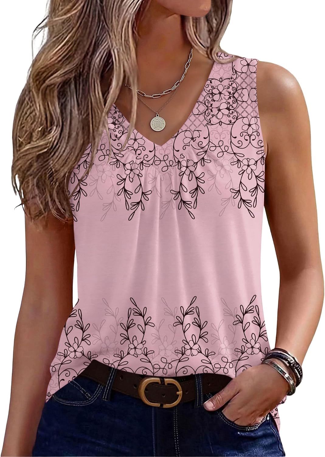 Zeagoo Womens Tank Tops Summer Sleeveless Tops V Neck Pleated Shirts