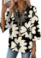 WIHOLL 3/4 Length Sleeve Womens Tops Boho V Neck Lace Shirt Trendy Blouses Dressy Casual Vacation Clothes S-3XL