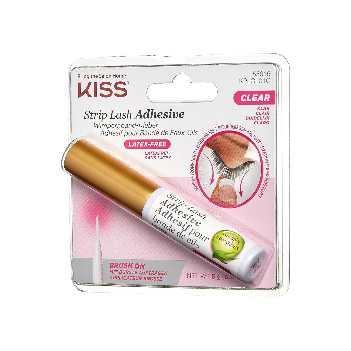 Kiss Lash Adhesive, Lash Glue, 24hr Strip Eyelash Adhesive, Clear, Includes Lash Adhesive, Long Lasting Wear, Can Be Used with Strip Lashes and Lash Clusters