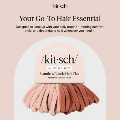 Kitsch Elastic Hair Ties No Damage | Stretchable Hair Bands - Neutral 12pcs