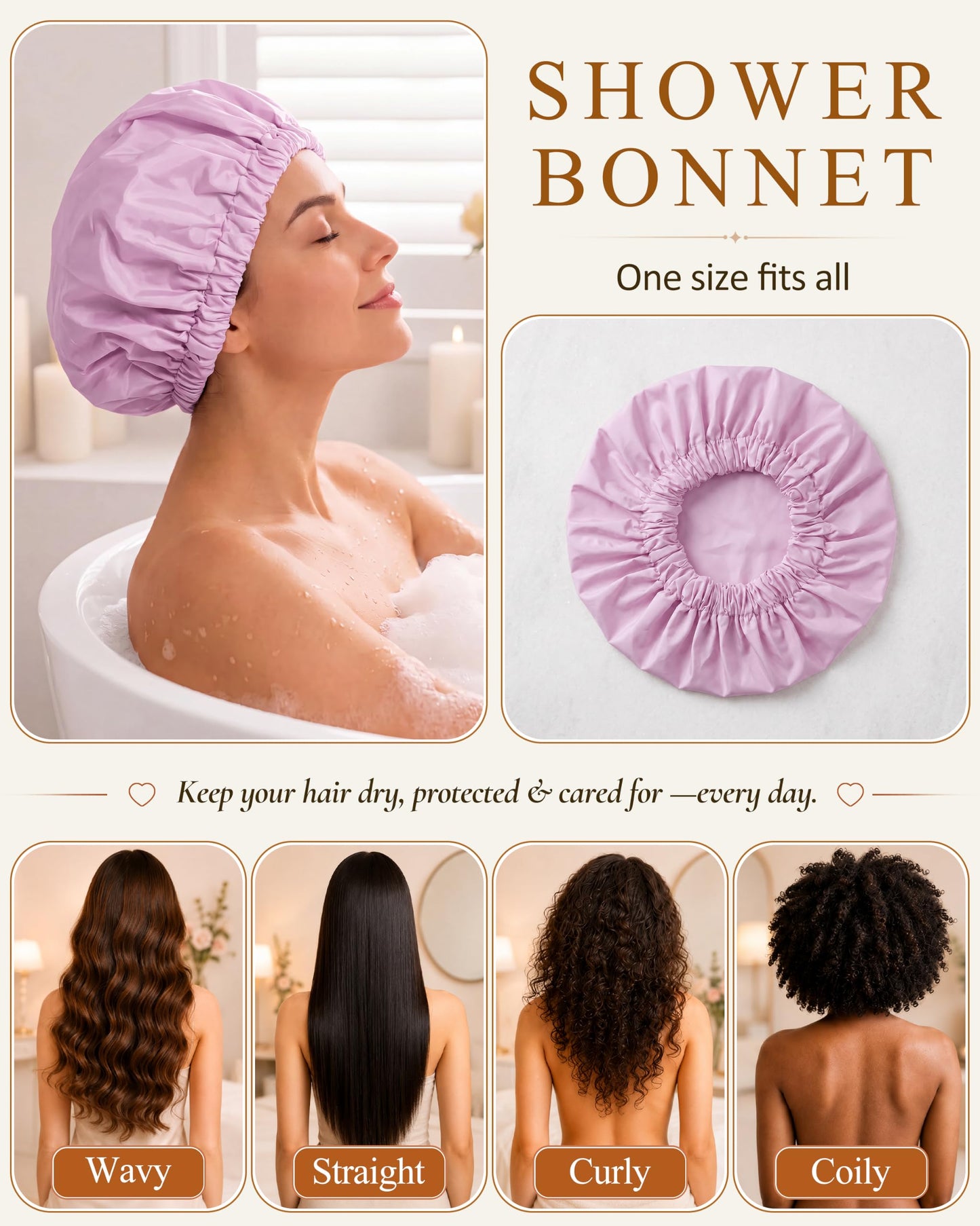 Edoneery Shower Caps for Women Reusable Waterproof, Shower Hair Cap