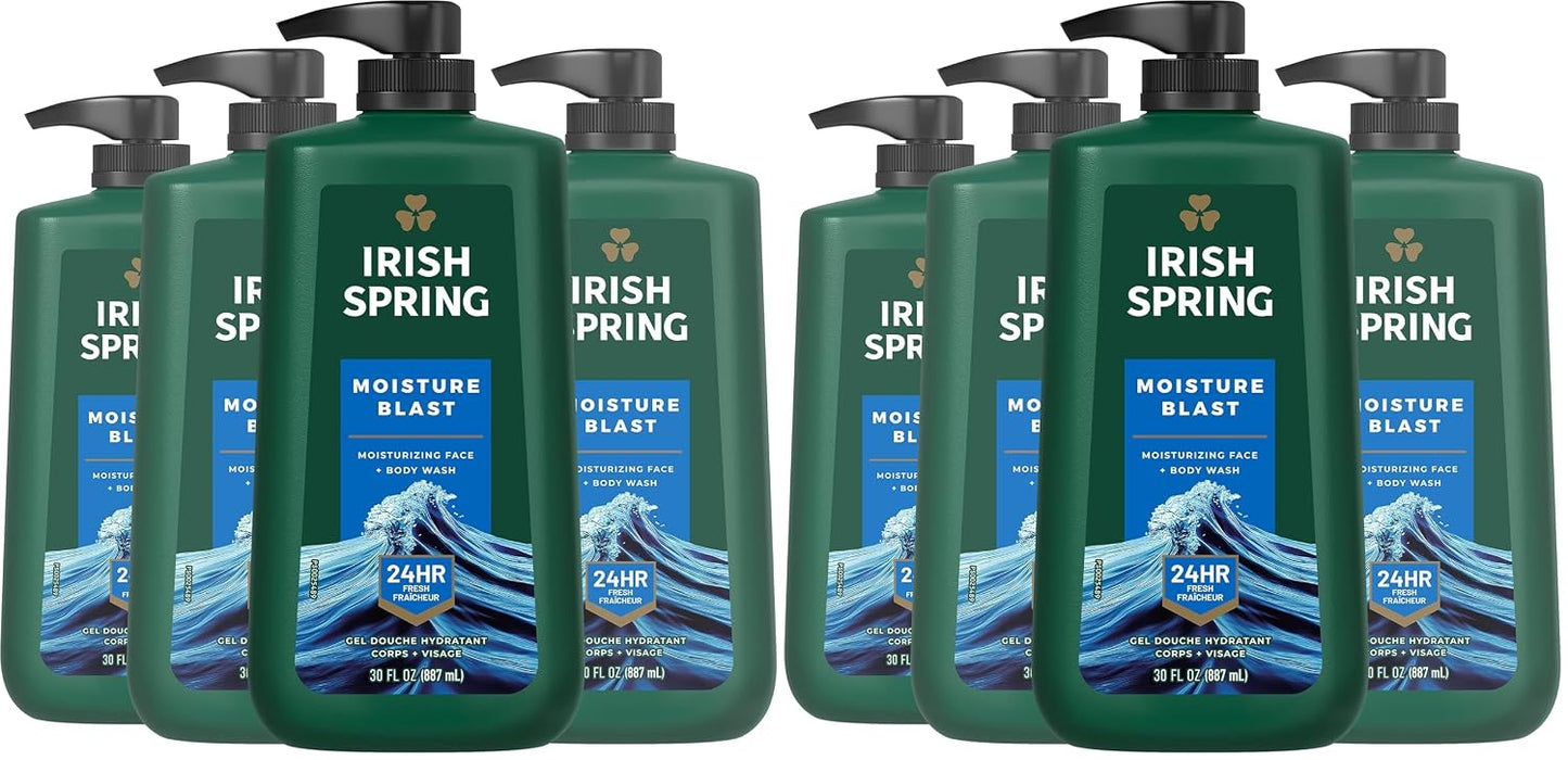 Irish Spring Mens Body Wash, Moisture Blast Body Wash for Men, Feel Fresh All Day, 30 Oz Pump Bottle