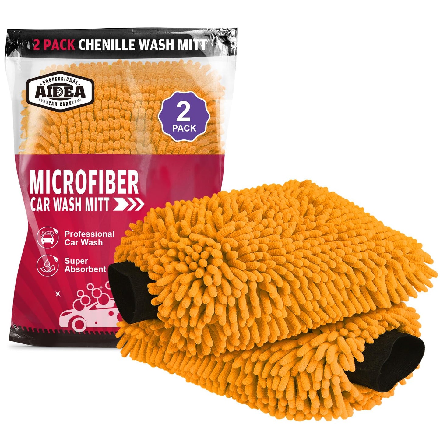 AIDEA Car Wash Mitt Microfiber, 4PK,Car Wash Brush, Green 8''X12''