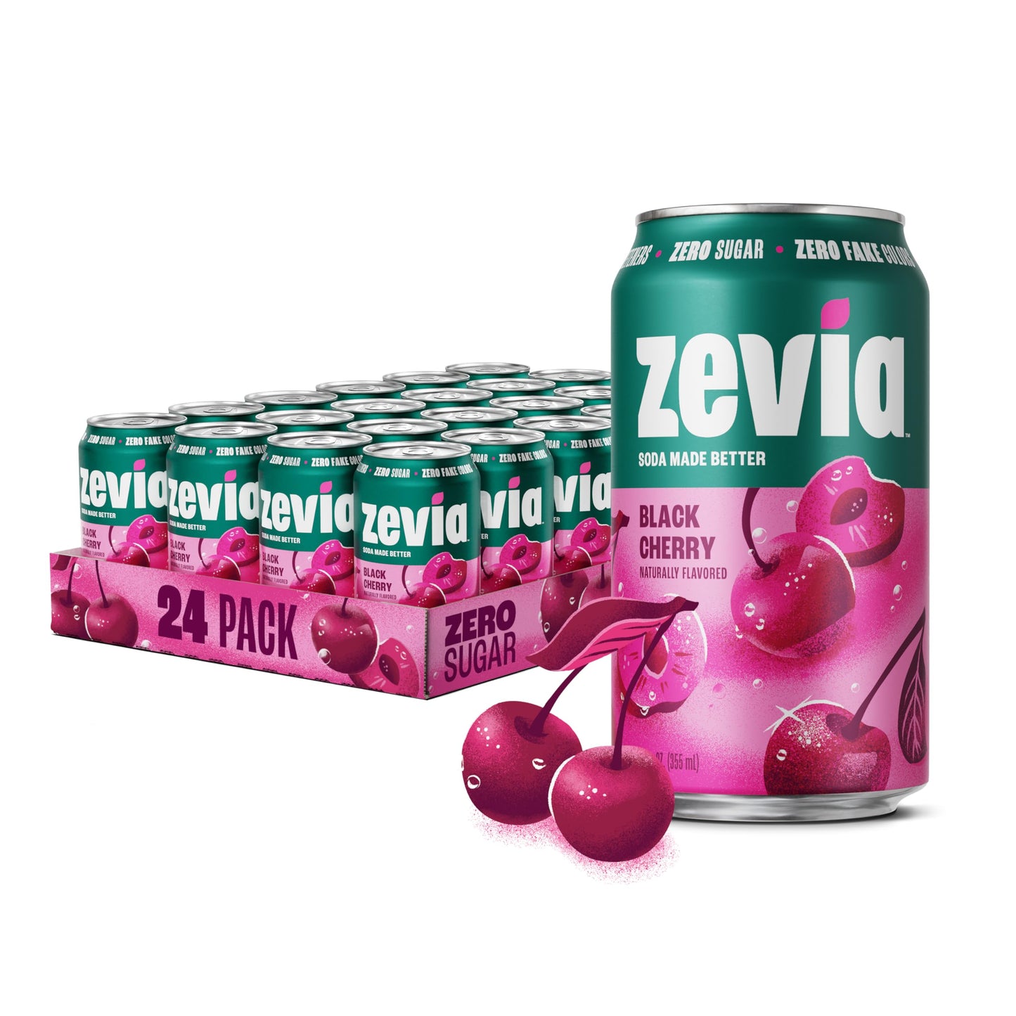 Zevia Zero Sugar Soda, Cola, 12 oz Cans (24-Pack) – Naturally Sweetened, Zero Calorie Sugar Free Soda - Non-GMO Project Verified, Gluten-Free, Vegan