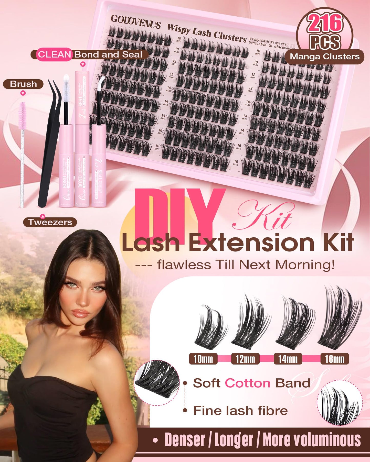Goddvenus Brown Wispy Eye Lash Clusters Kit Natural Cluster Eyelash Extensions Kit False Eyelash Clusters Fluffy DIY Individual Lash Extensions Kit C Curl