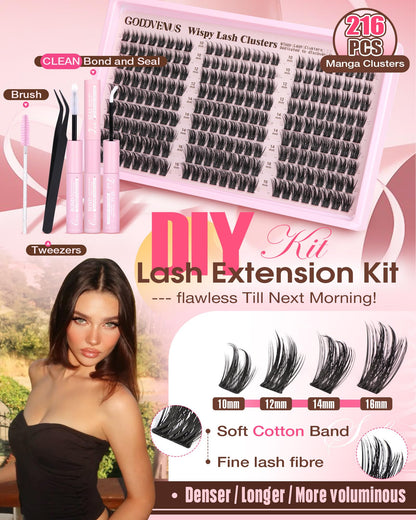 Goddvenus Brown Wispy Eye Lash Clusters Kit Natural Cluster Eyelash Extensions Kit False Eyelash Clusters Fluffy DIY Individual Lash Extensions Kit C Curl