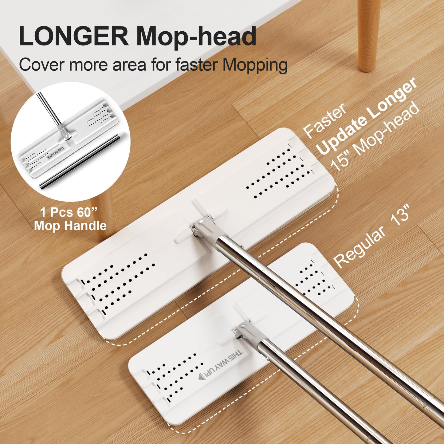 JOYMOOP Wall Mop and Bucket Set, Hands-Free Flat Floor Mop with 3 Washable Microfiber Pads, Wet and Dry Use, Ideal for Home and Commercial Floor Cleaning