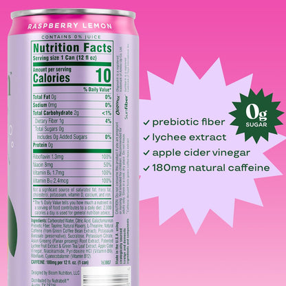 Bloom Nutrition Zero Sugar Energy Drink, Apple Crisp, 12oz 12pk