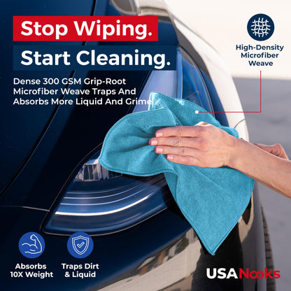 USANOOKS Microfiber Cleaning Cloth Grey - 12 Pcs (12.5"x12.5") - High Performance - 1200 Washes, Ultra Absorbent Microfiber Towel Weave Grime & Liquid for Streak-Free Mirror Shine - Car Washing Cloth