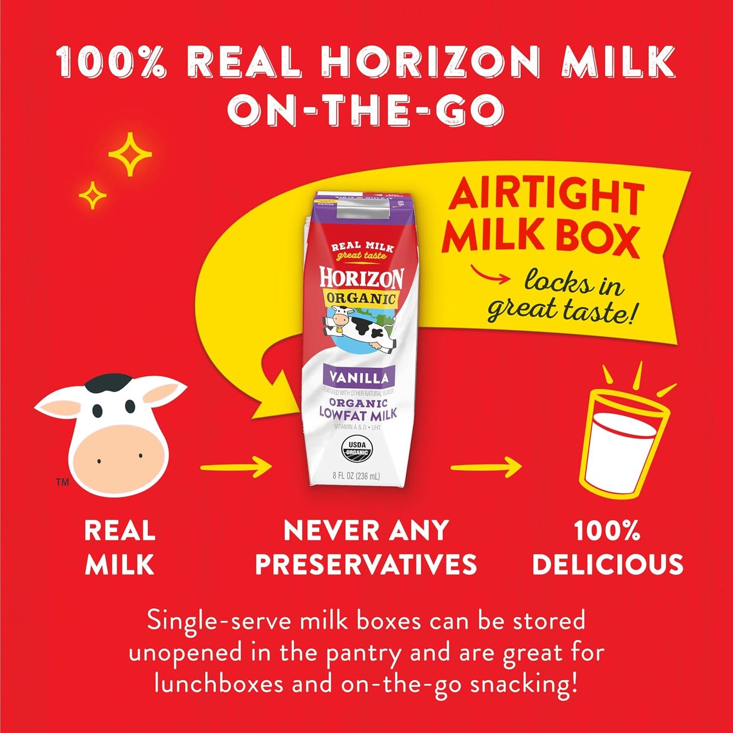 Horizon Organic Shelf Stable Whole Milk Boxes, Pack of 18-8g Protein per Serving