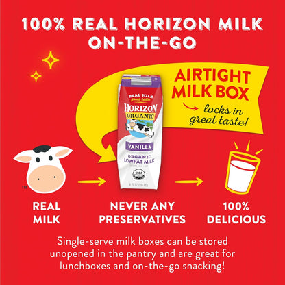 Horizon Organic Shelf Stable Whole Milk Boxes, Pack of 18-8g Protein per Serving