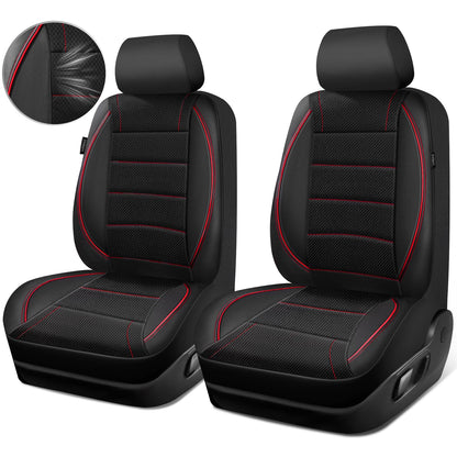 CAR PASS Universal FIT Piping Leather Car Seat Cover, for suvs,Van,Trucks,Airbag Compatible,Inside Zipper Design and Reserved Opening Holes (Full Set, Black and Red)