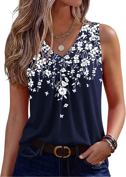 Zeagoo Womens Tank Tops Summer Sleeveless Tops V Neck Pleated Shirts
