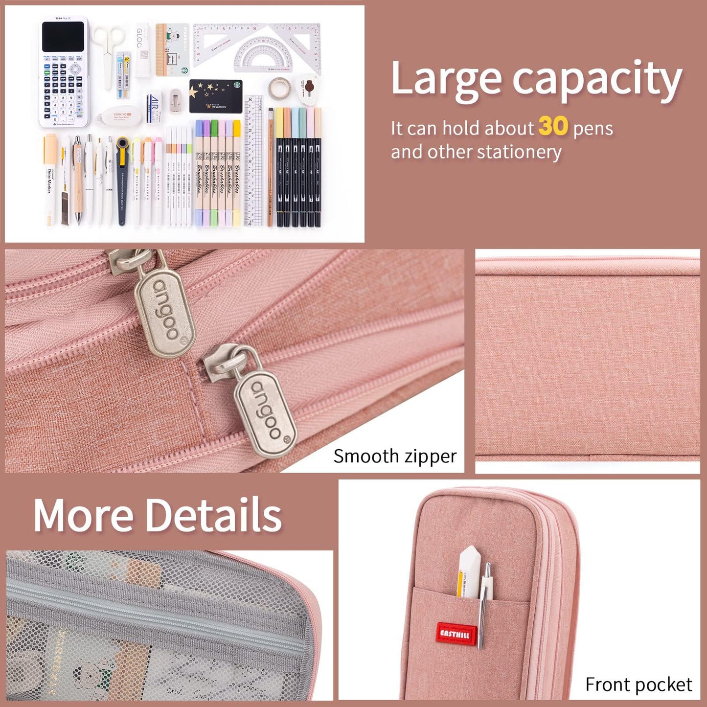 EASTHILL Big Capacity Pencil Case Large Pencil Pouch Stationery Pen Bag for Teen Girls-Green
