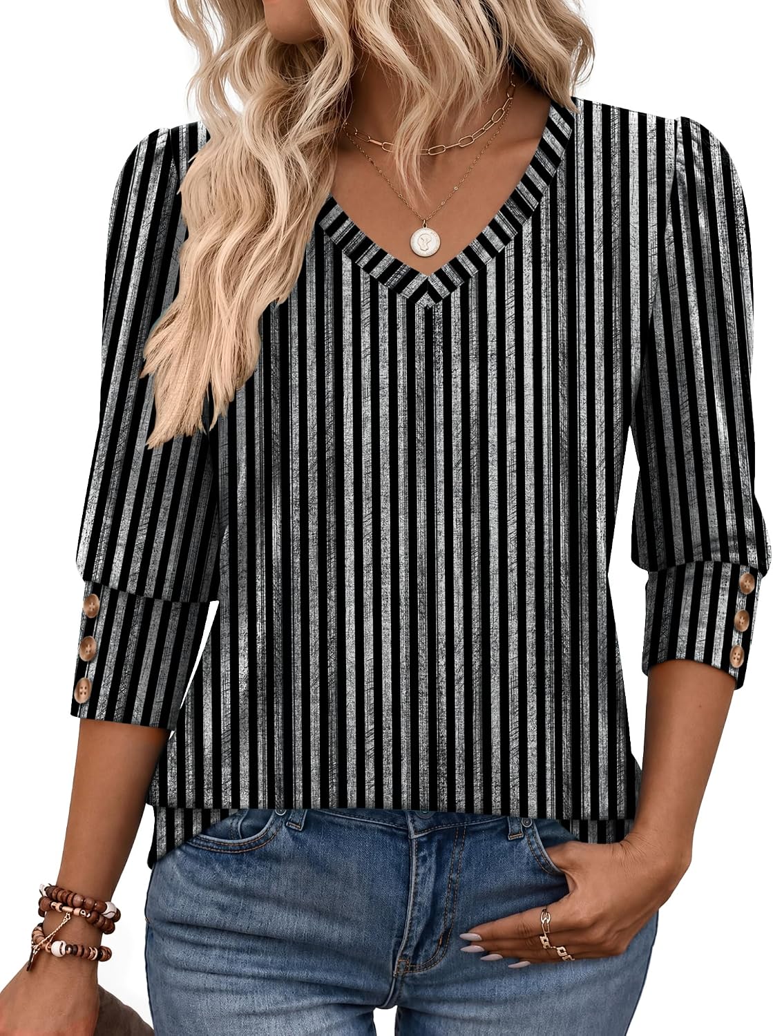 Zeagoo Womens 3/4 Sleeve V Neck T Shirts Dressy Casual Tops