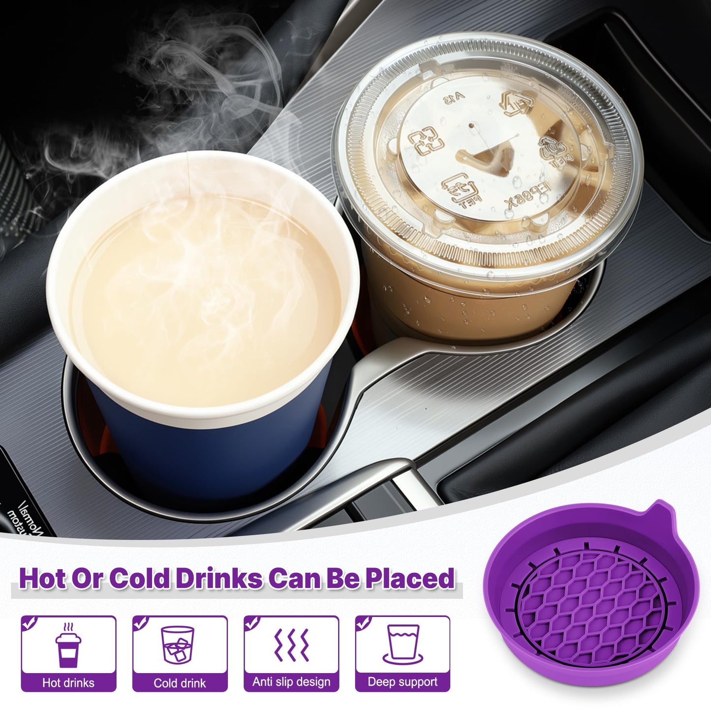 SINGARO Car Cup Holder Coaster, Silicone Cup Holder Insert, Universal Non-Slip Cup Holders, Car Accessories Interior for Women and Man Interior Sets 4 Pack Black