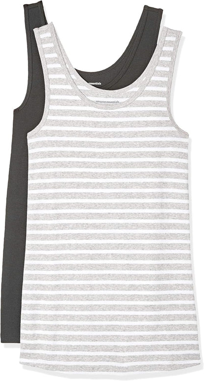 Amazon Essentials Women's Slim-Fit Ribbed Scoop Neck Tank Tops, Pack of 2