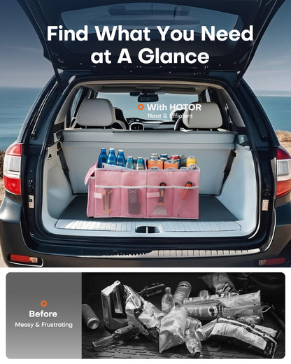 HOTOR Trunk Organizer - Foldable Car Organizer for SUVs & Sedans Storage