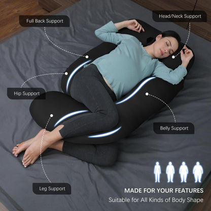 MOON PARK Pregnancy Pillows for Sleeping - U Shaped Full Body Maternity Pillow with Removable Cover - Support for Back, Legs, Belly, HIPS - 65 Inch - Aquamarine