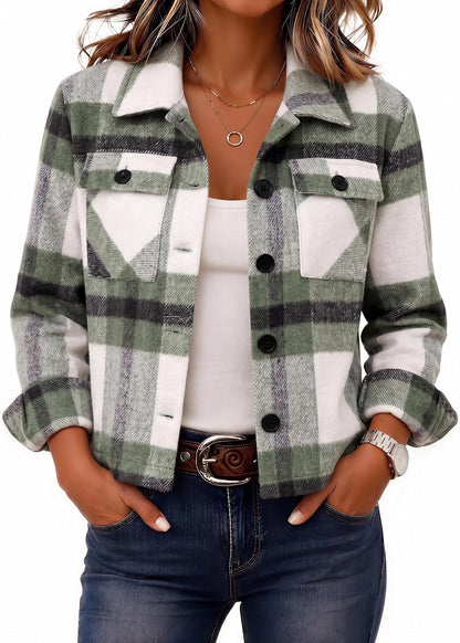 Zeagoo Flannels for Women Cropped Shacket Jacket Fashion Plaid Fall Coat