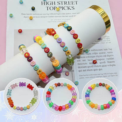 Looconi 810pcs Gold Letter Beads Square 6x6mm White Cube Acrylic Alphabet A-Z with Heart Pattern and Crystal Line for Jewelry Making
