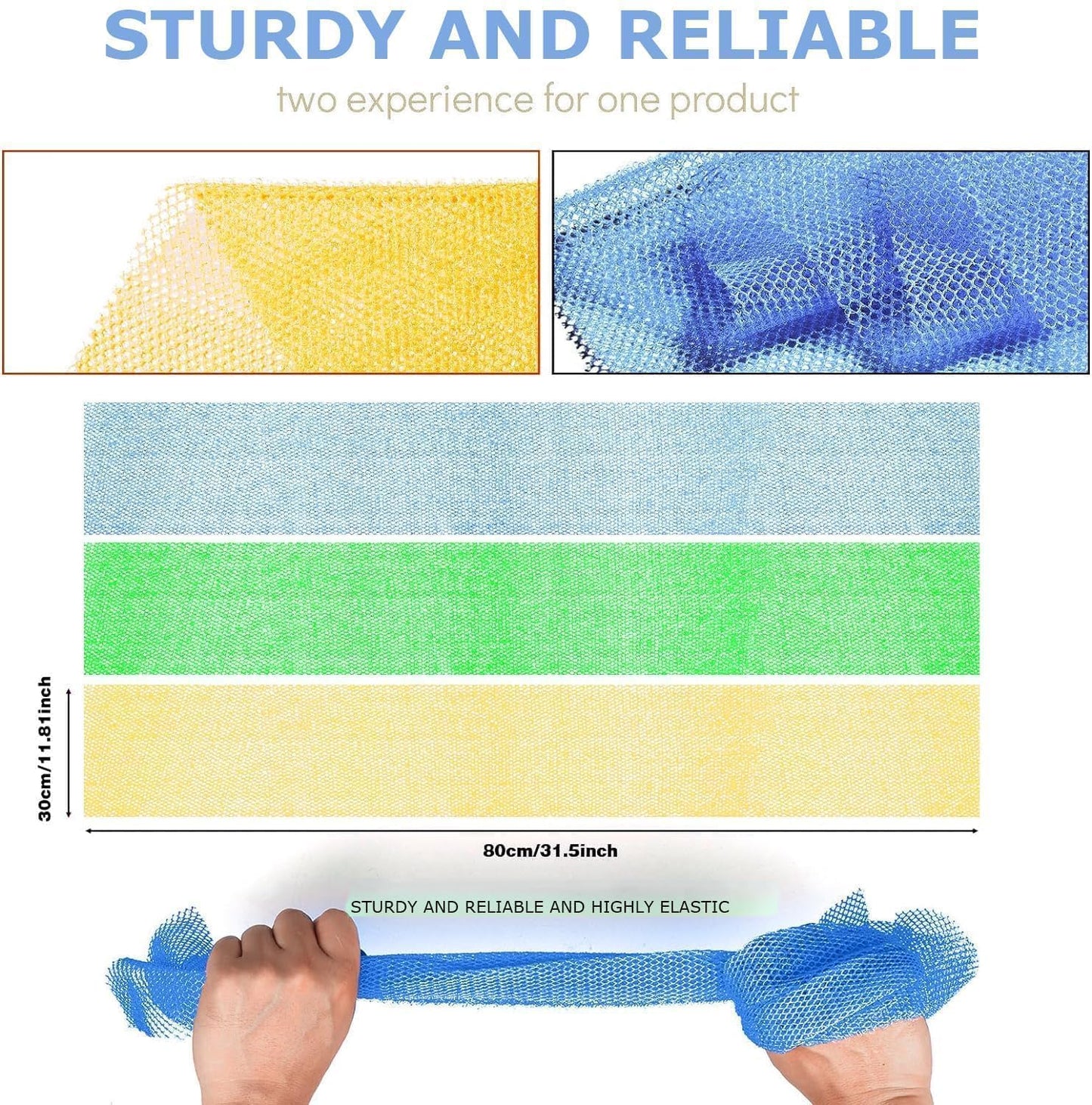 UJFQBH African Net Sponge Authenti, Exfoliating Body Scrubber for Back and Hard to Reach Areas, Gentle Daily Exfoliation for Deep Cleansing, Quick Drying Shower Essential, Aqua Grey 3 Pack