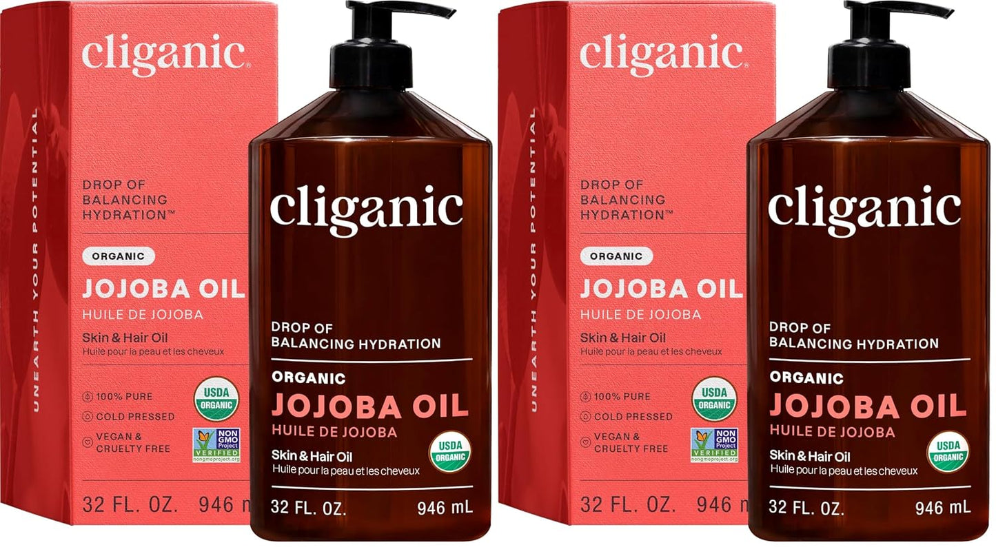 Cliganic Organic Jojoba Oil, 100% Pure Cold Pressed for Face & Hair, 4oz