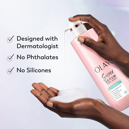 Olay Super Serum Body Wash for Extra Dry Skin, 24hr Long Lasting Rich Hydration, 5+ Ingredient Complex for Bright, Even, Firm, & Luminous Skin, with Collagen Peptide, Vitamin C & Shea Butter, 20 fl oz