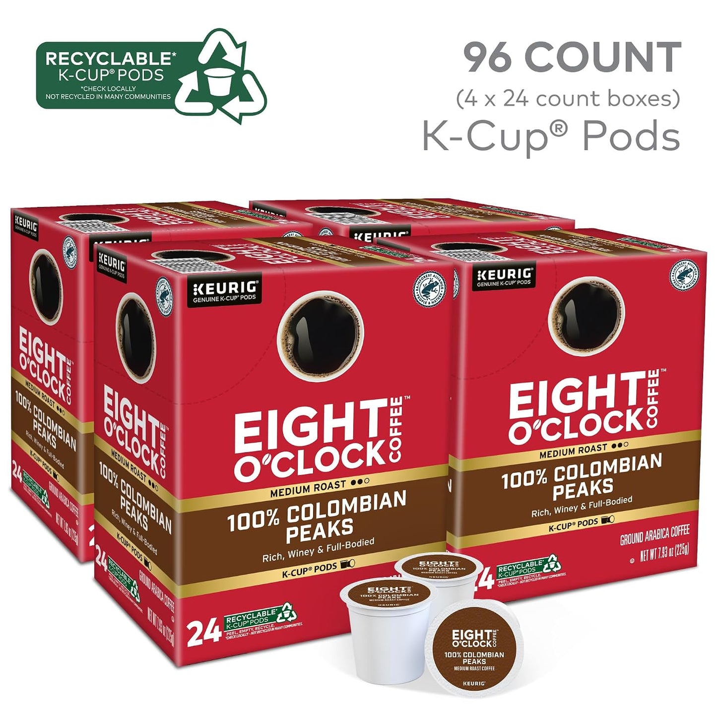 Eight O'Clock Coffee Hazelnut, Single-Serve Keurig K-Cup Pods, Flavored Medium Roast Coffee Pods, 96 Count