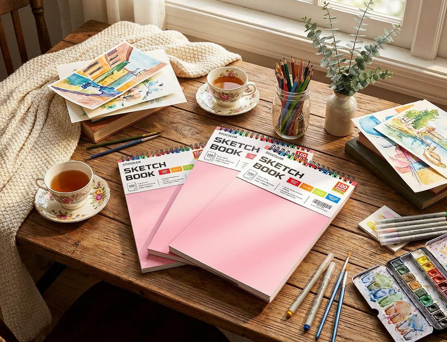 Soucolor Sketch Book 9" x 12", 100 Sheets Kids Art Sketchbook Drawing Pad