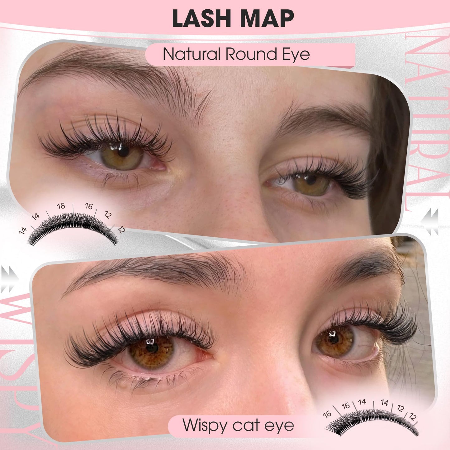 Goddvenus Brown Wispy Eye Lash Clusters Kit Natural Cluster Eyelash Extensions Kit False Eyelash Clusters Fluffy DIY Individual Lash Extensions Kit C Curl