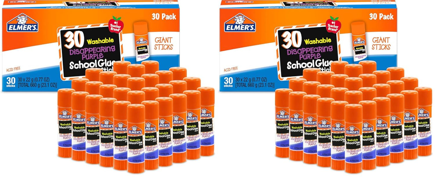 Elmer's Disappearing Purple School Glue Sticks, Washable, 22 Grams, 3 Count - Poster, Vision Board, Back to School Supplies, #1 Teacher Brand