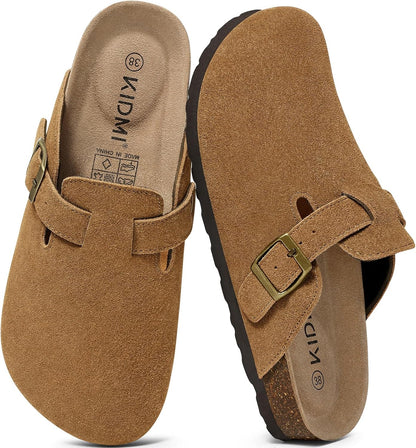 KIDMI Genuine Suede Clogs for Women Men Cork Footbed Mules Potato Shoes