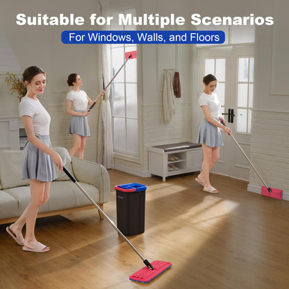 JOYMOOP Wall Mop and Bucket Set, Hands-Free Flat Floor Mop with 3 Washable Microfiber Pads, Wet and Dry Use, Ideal for Home and Commercial Floor Cleaning