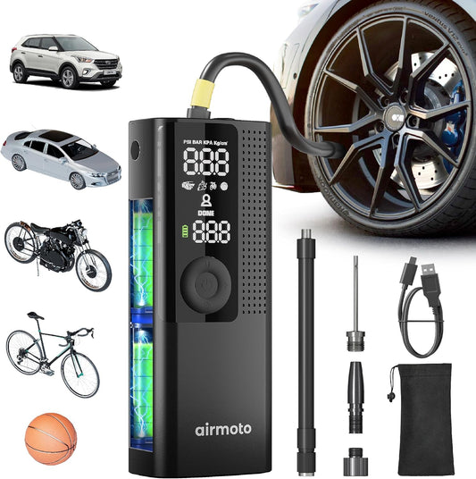 Airmoto Tire Inflator Portable Air Compressor for Cars, Bikes and Bicycles