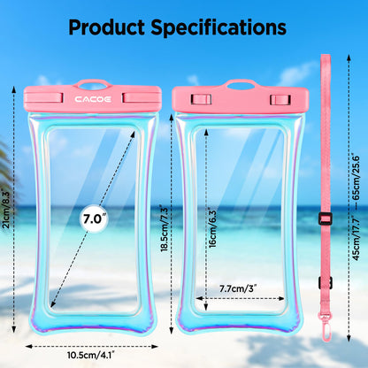 CACOE Floatable Waterproof Phone Pouch 2 Pack Up to 7.0",White+Blue