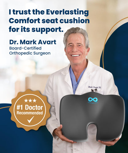 Everlasting Comfort Doctor Recommended Memory Foam Seat Cushion for Office Chairs & Car - Ergonomic Office Desk Accessories - Cushions for Tailbone Pain Relief, Sciatica (Black, Large)