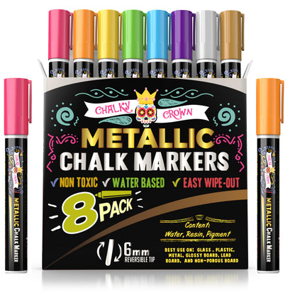 CHALKY CROWN Liquid Chalk Markers - Bold Chalkboard Markers - 8 Pack, 6mm