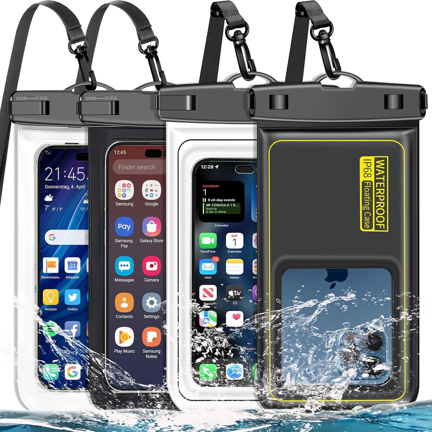 Waterproof Phone Pouch,2 Pack Black White Phone Waterproof Case,Cell Phone Dry Bag,Protection Level: IP68,Beach Cruise for Apple iPhone,Samsung,and More,Lanyard Included,(Fits Up to 8.3”),Black,White