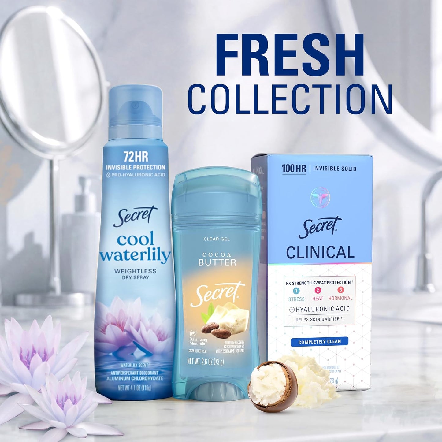 Secret Fresh Antiperspirant Deodorant for Women, 72hr Freshness on the Rocks with Pro-Hyaluronic Acid, Miami Mocktails Edition, Clear Gel, Pineapple Paradise with Pineapple & Coconut Scent, 2.6 oz